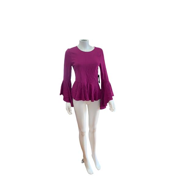 Lulu's Drama Mama Magenta Flounce Bell Sleeve Peplum Blouse M NWT - Picture 4 of 6